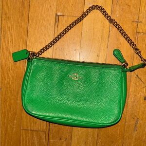 Green coach wristlet / pouchette/ clutch